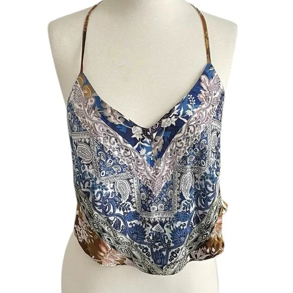 Guess Women's Blue & Brown Paisley V-Neck Cami Top - Picture 4 of 13